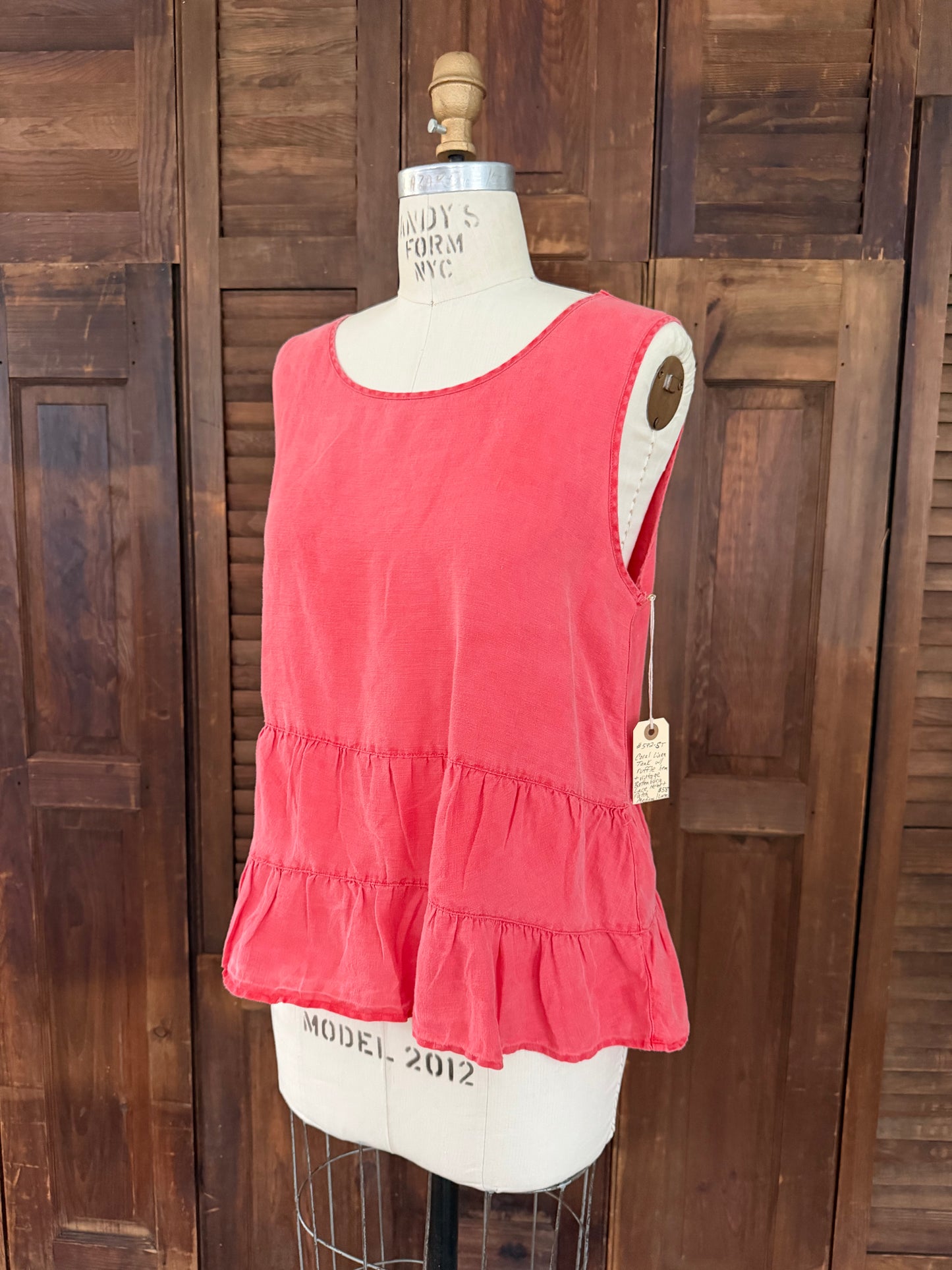 Coral Linen Tank Top with Battenberg Heart