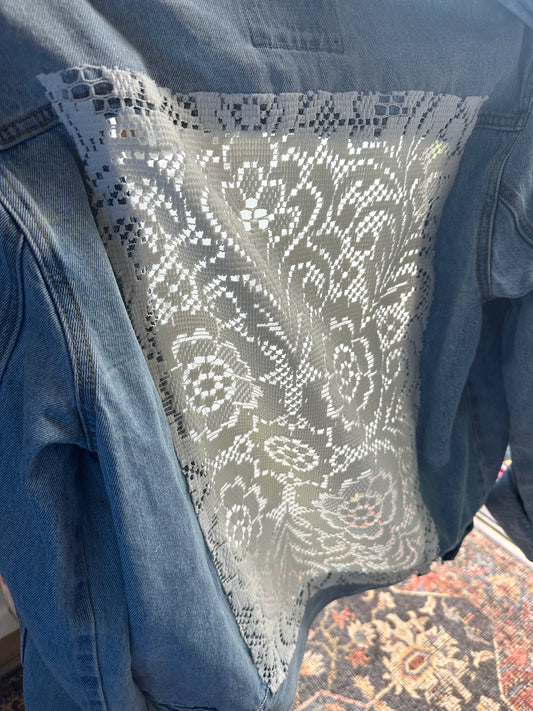 Oversized Denim Jacket with Lace