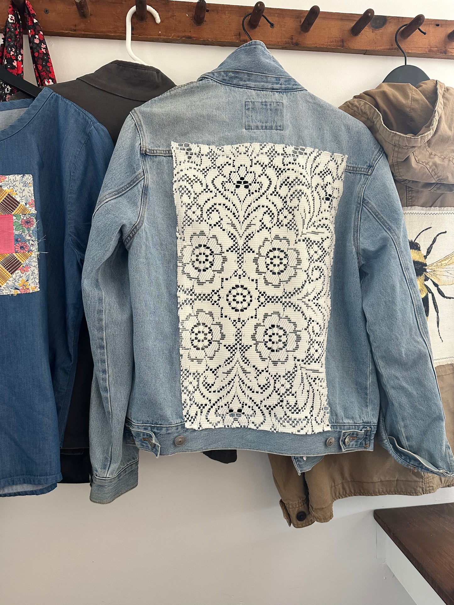 Oversized Denim Jacket with Lace